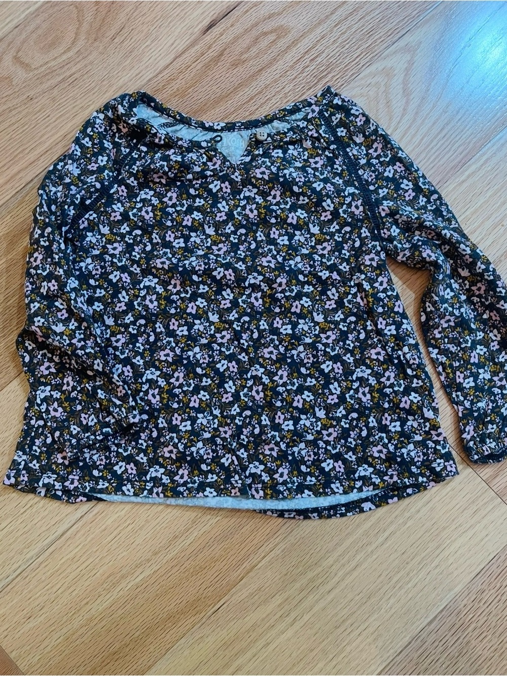 OshKosh B'gosh Black Long Sleeve Floral Tee with Pink & White Flowers